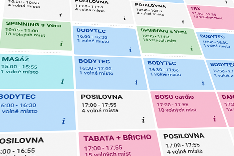 Rozvrh lekcí fitness klubu doubleDRIVE Jihlava