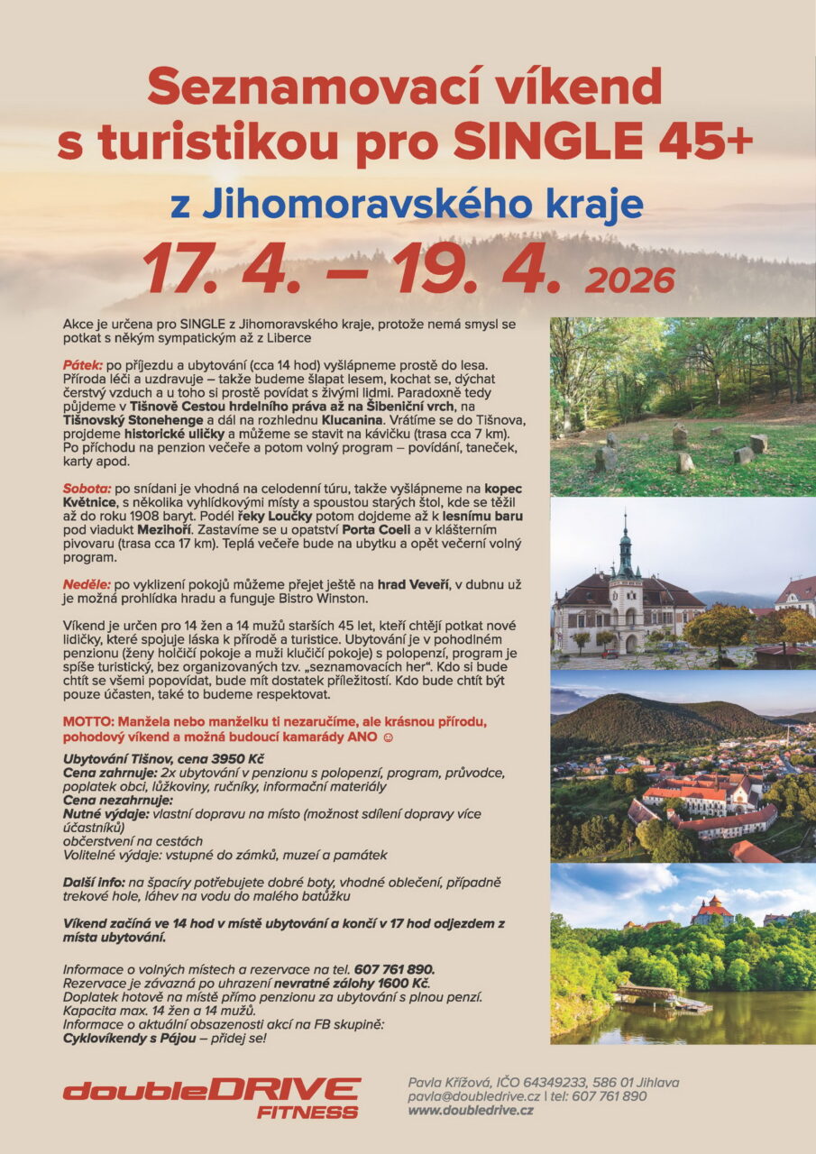 Seznamovací víkend s turistikou pro SINGLE 45+ z Jihomoravského kraje 17.4. – 19.4.2026